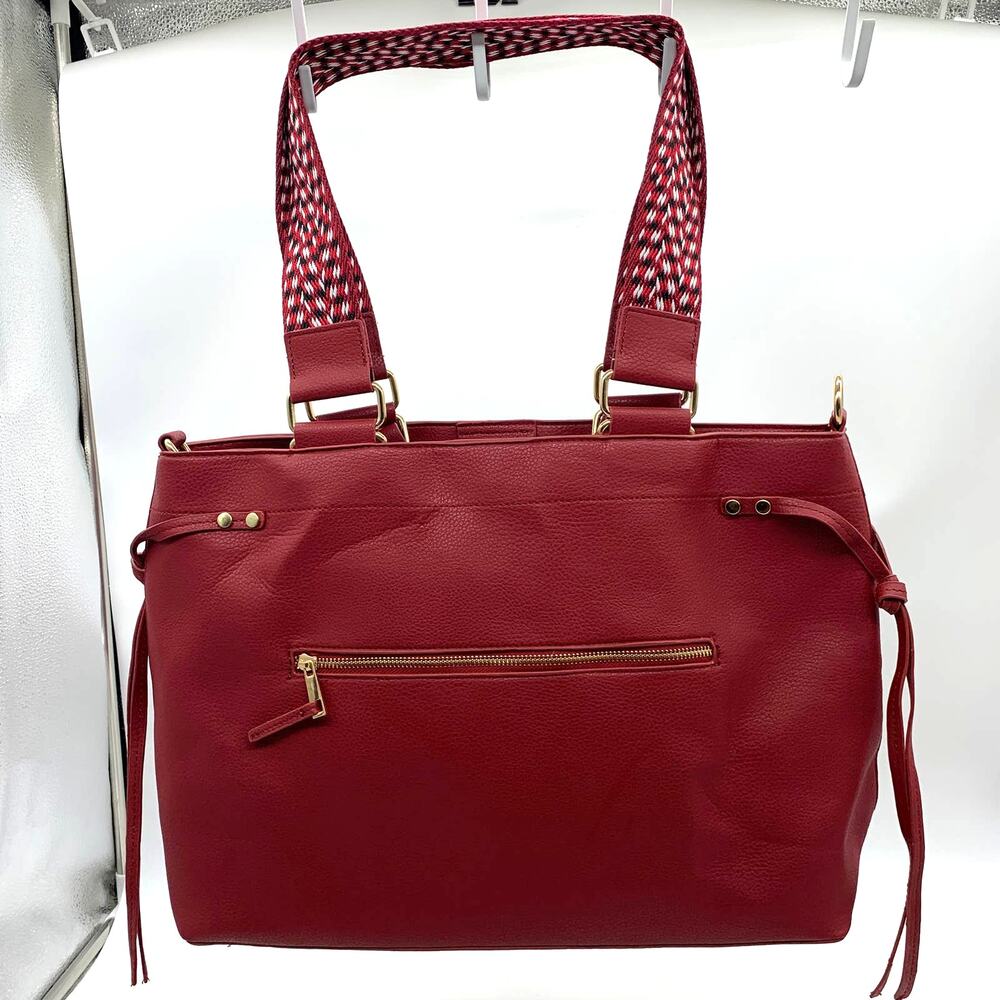 AHDORNED Red Purse North/South Double Handle Tote with Crossbody Strap